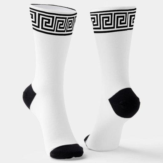 Black and White Greek Pattern Crew Socks Sokken (Gebogen)