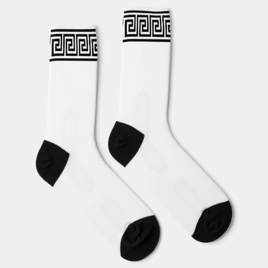 Black and White Greek Pattern Crew Socks Sokken (Rechts)