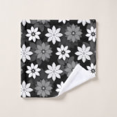 Black and white, grey seamless flower pattern bad handdoek (Wasdoekje)