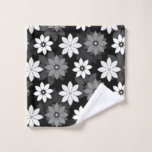 Black and white, grey seamless flower pattern bad handdoek (Wasdoekje)