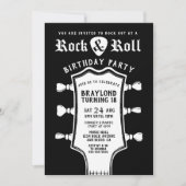 Black and White Guitar Birthday Invitation Kaart (Voorkant)