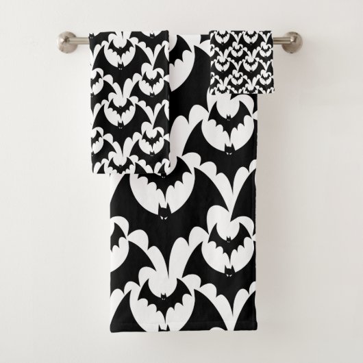 Black and White HALLOEEN Bats Vampire Pattern Bad Handdoek (Insitu)