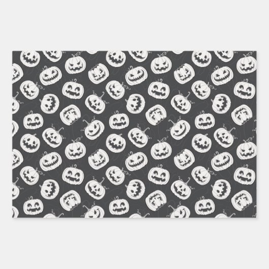 Black and White Halloween Pumkin Ghost Inpakpapier Vel (Voorkant)
