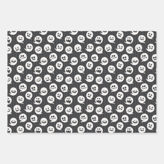 Black and White Halloween Threadders Spiders Ghost Inpakpapier Vel (Voorkant 3)