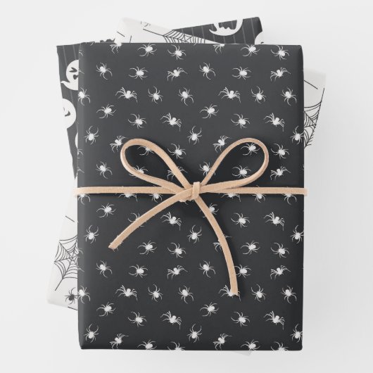 Black and White Halloween Threadders Spiders Ghost Inpakpapier Vel (In situ)