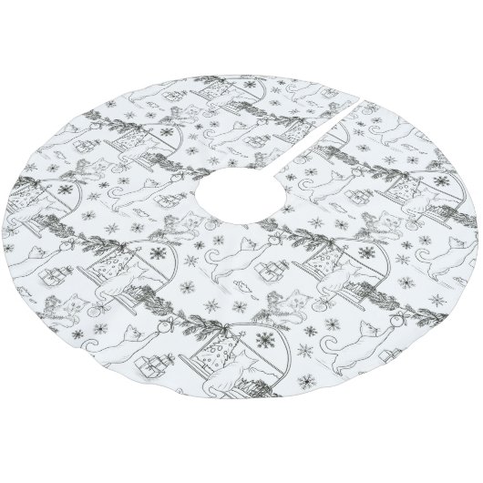 Black and white Hand drawn cats & Christmas tree  Kerstboom Rok (Gekanteld)