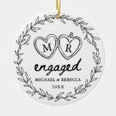 Black and White Hand Drawn Engaged Christmas Keramisch Ornament (Voorkant)
