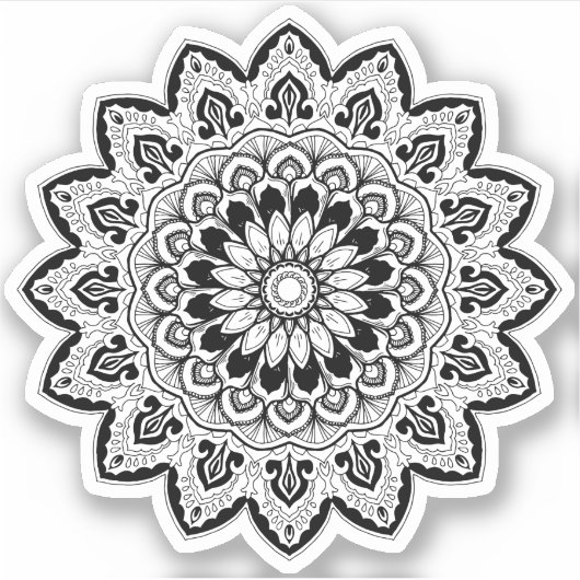 Black and White Hand Drawn Mandala Sticker (Voorkant)