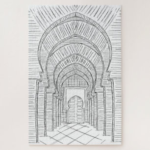 Black and White Hand-Drawn Marokko Jigzaag Puzzle Legpuzzel