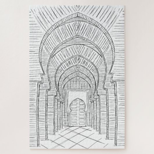 Black and White Hand-Drawn Marokko Jigzaag Puzzle Legpuzzel (Verticaal)