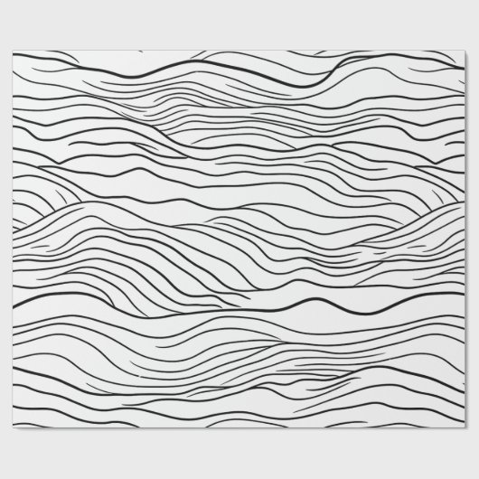 Black and White Hand-Drawn Wavy Line Pattern Cadeaupapier (Vlak)