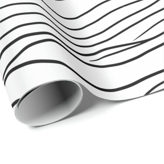 Black and White Hand-Drawn Wavy Line Pattern Cadeaupapier (Rol Hoek)