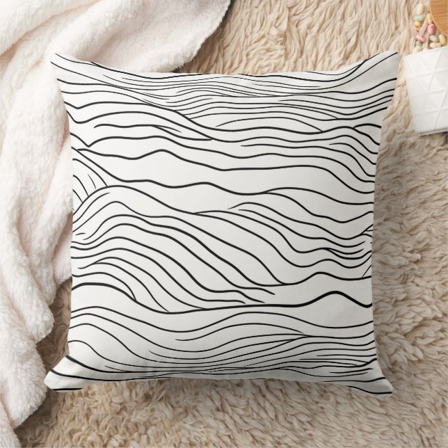 Black and White Hand-Drawn Wavy Line Pattern Kussen (Deken)