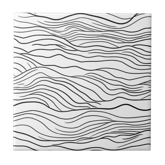 Black and White Hand-Drawn Wavy Line Pattern Tegeltje (Voorkant)
