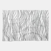Black and White Hand-Drawn Wavy Line Pattern Theedoek (Horizontaal)