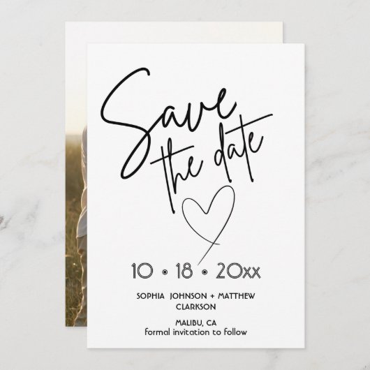 Black and White Hand Drawn Wedding Save The Date  (Voorkant / Achterkant)