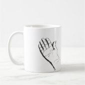 black and white hand on coffee mug koffiemok (Links)