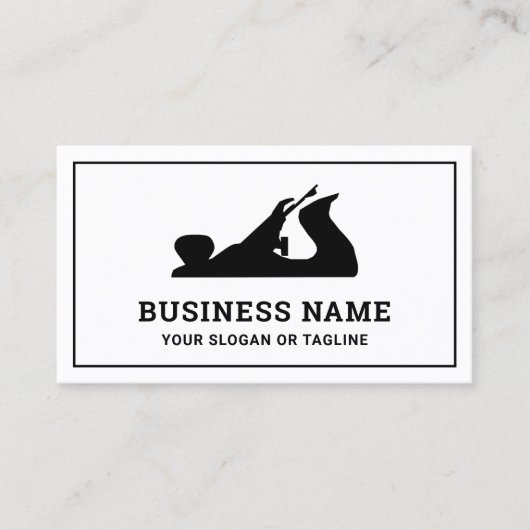 Black and White Hand Plane Handyman Carpenter Visitekaartje (Voorkant)