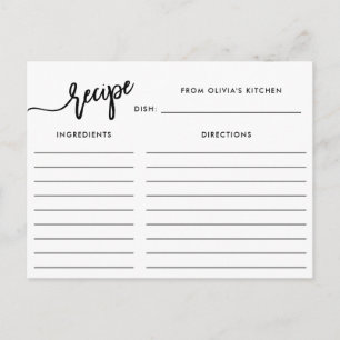 Black and White Handwritten Script   Recipe Card Briefkaart