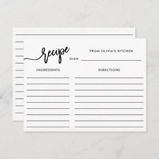 Black and White Handwritten Script | Recipe Card Briefkaart (Voorkant / Achterkant)