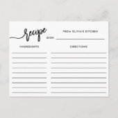 Black and White Handwritten Script | Recipe Card Briefkaart (Voorkant)