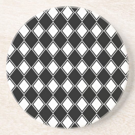 black and white harlequin diamond pattern zandsteen onderzetter (Voorkant)