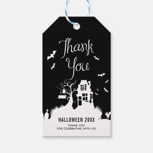 Black and White Haunted House Halloween Hartelijk  Cadeaulabel (Voorkant)