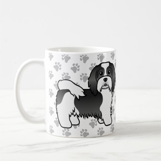 Black and White Havanese Cute Cartoon Dog Koffiemok (Links)