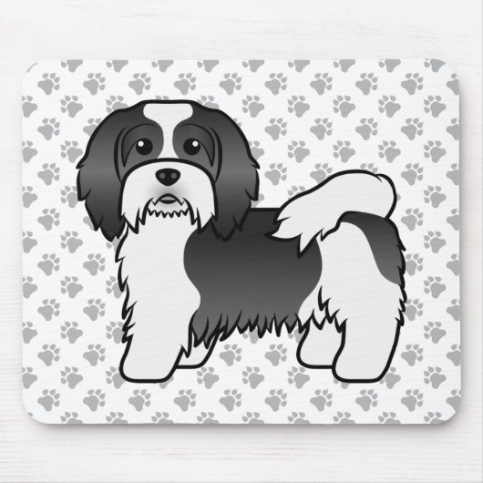 Black and White Havanese Cute Cartoon Dog Muismat (Voorkant)