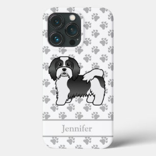 Black and White Havanese Cute Cartoon Dog & Name Case-Mate iPhone Case