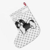Black and White Havanese Cute Cartoon Dog & Name Grote Kerstsok (Achterkant (Hangend))