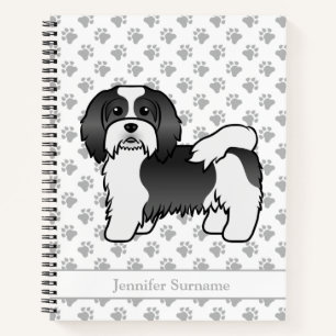 Black and White Havanese Cute Cartoon Dog & Name Notitieboek