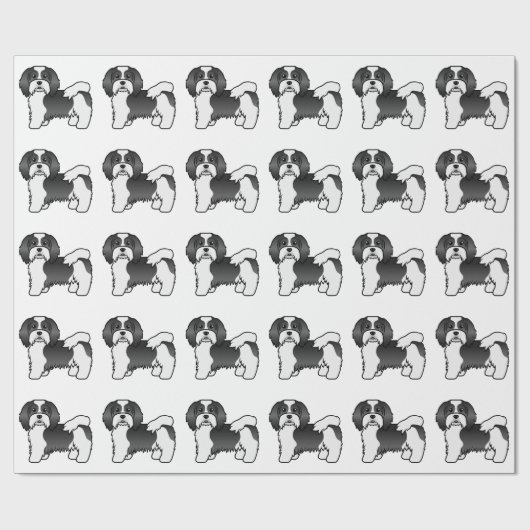 Black and White Havanese Cute Cartoon Dog Pattern Cadeaupapier (Vlak)