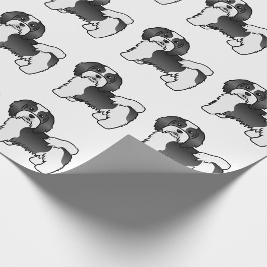 Black and White Havanese Cute Cartoon Dog Pattern Cadeaupapier (Hoek)