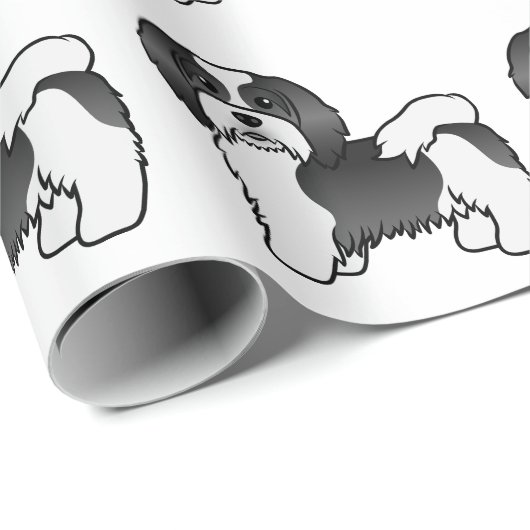 Black and White Havanese Cute Cartoon Dog Pattern Cadeaupapier (Rol Hoek)