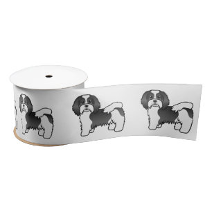 Black and White Havanese Cute Cartoon Dog Satijnen Lint