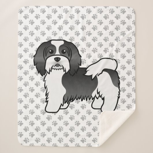 Black and White Havanese Cute Cartoon Dog Sherpa Deken (Voorkant)