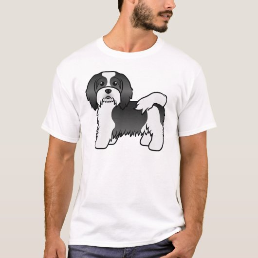 Black and White Havanese Cute Cartoon Dog T-shirt (Voorkant)