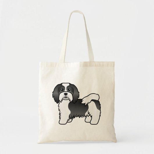 Black and White Havanese Cute Cartoon Dog Tote Bag (Voorkant)