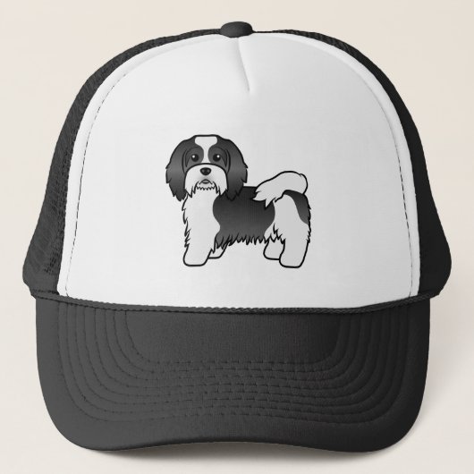 Black and White Havanese Cute Cartoon Dog Trucker Pet (Voorkant)
