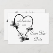 Black and White Heart Butterflies slaan de datum o Aankondigingskaart (Voorkant / Achterkant)