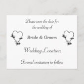 Black and White Heart Butterflies slaan de datum o Aankondigingskaart (Achterkant)