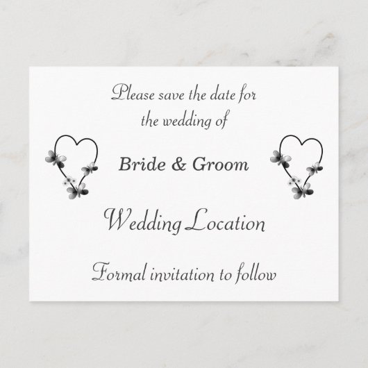 Black and White Heart Butterflies slaan de datum o Aankondigingskaart (Achterkant)