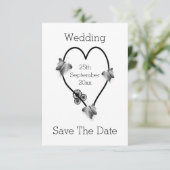 Black and White Heart Butterflies slaan de datum o Save The Date (Staand voorkant)