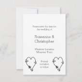 Black and White Heart Butterflies slaan de datum o Save The Date (Achterkant)