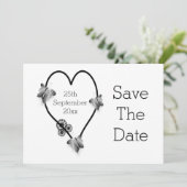 Black and White Heart Butterflies slaan de datum o Save The Date (Staand voorkant)