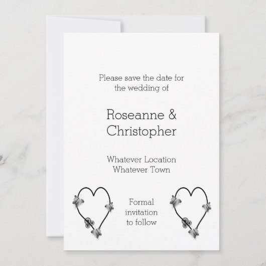 Black and White Heart Butterflies slaan de datum o Save The Date (Achterkant)