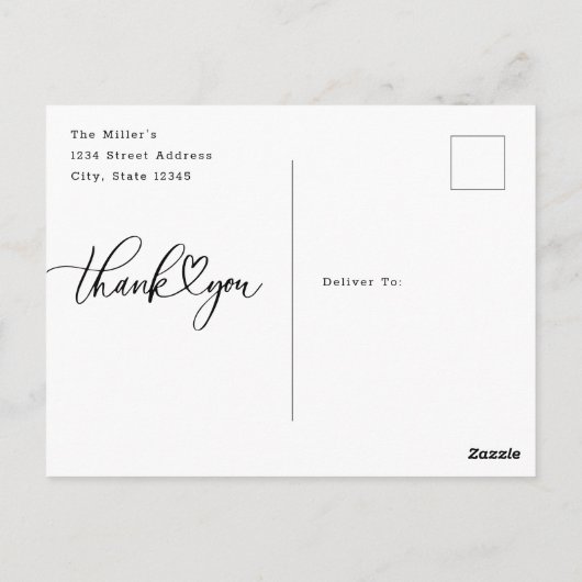 Black and White Heart Foto Weddenschap Bedankt Briefkaart (Achterkant)