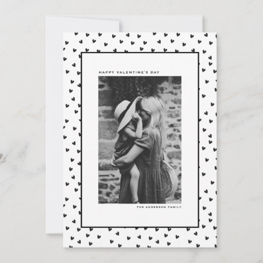 Black and White Heart Pattern Valentine's Day Feestdagenkaart (Voorkant)