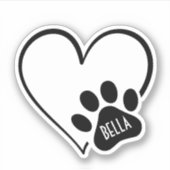 Black and White Heart Paw Print Sticker (Voorkant)